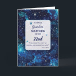 Grandson Religious 22. Birthday Stars Karte<br><div class="desc">Machen Sie den Geburtstag Ihres Enkels zu einem kosmischen Ereignis mit dieser personalisierten Karte. Die Karte mit einem individuellen Namen und Alter ist ein himmlisches Meisterwerk unter den Sternen. Die kosmische Bildsprache Set die Bühne für eine religiöse Geburtstagsbotschaft im Inneren und bringt herzliche Segen für die einzigartige Reise deines Enkels...</div>