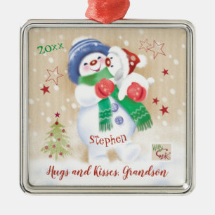 Grandson, Snow Boy Hugs Welpe Ornament Aus Metall