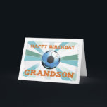 Grandson Soccer Geburtstag mit Ball, Orange auf Aq Karte<br><div class="desc">Ihr Enkel Lieben Fußball und er wird diese Geburtstagskarte Liebe! Eine Sternexplosion,  die hinter einem großen Ball kommt. Ideal für Ihre Worte über Feiern,  Spaß und ein neues Jahr.</div>