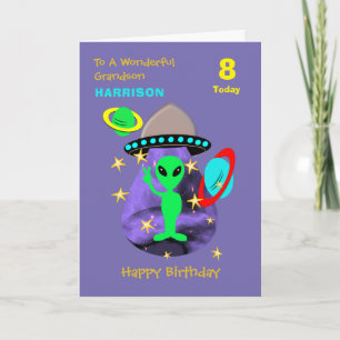 Grandson Spaceship Alien Niedlich Happy Birthday C Karte