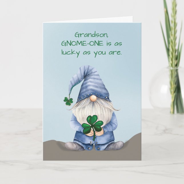 Grandson St Patricks Day Gnome in Denim Karte (Vorderseite)
