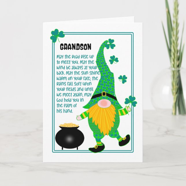 Grandson St Patrick's Leprechaun Celtic Card Karte (Vorderseite)