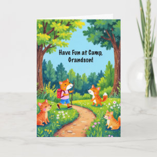 Grandson Summer Camp Denken Sie an Sie Fox in Wood Karte