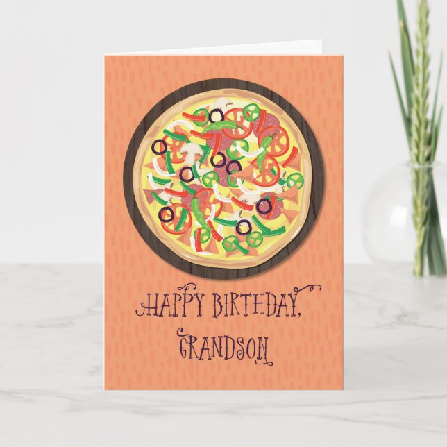 Grandson Tween Teen Pizza Birthday Karte (Vorderseite)