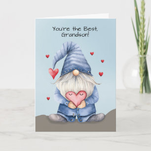 Grandson Valentine Funny Gnome Wearing Denim Karte