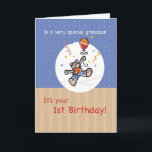 Grandsons erster Geburtstag mit Bär und Ballon Karte<br><div class="desc">Dieser niedliche Teddybär fliegt auf seinem Ballon davon,  um Ihrem Enkel einen guten ersten Geburtstag zu wünschen!</div>