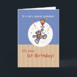 Grandsons erster Geburtstag mit Bär und Ballon Karte<br><div class="desc">Dieser niedliche Teddybär fliegt auf seinem Ballon davon,  um Ihrem Enkel einen guten ersten Geburtstag zu wünschen!</div>