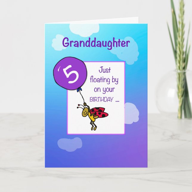 Grandtochter 5th Birthday Ladybug Balloon Karte (Vorderseite)