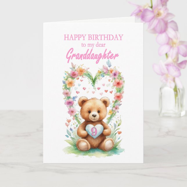 Grandtochter Age 9 Teddy Bear Karte (Orchidee)