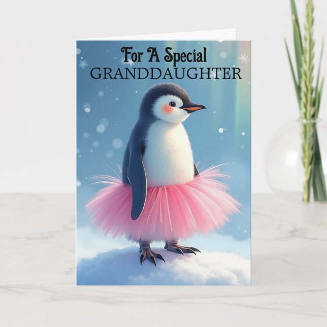 Grandtochter Birthday Niedlich Ballerina Penguin Karte (Vorderseite)