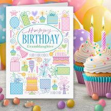 Grandtochter Bright Pastel Geburtstag Icons Card