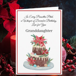 Grandtochter Dezember Geburtstag Cake Poinsettias Karte