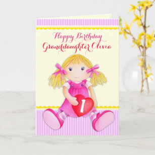 Grandtochter Lappen Puppe zum ersten Geburtstag Karte