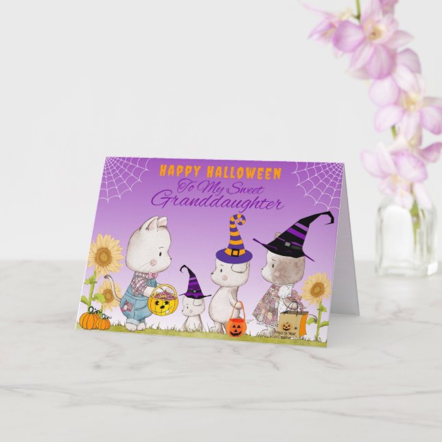 Grandtochter Niedlich Katzen und Hunde Halloween Karte (Orchidee)