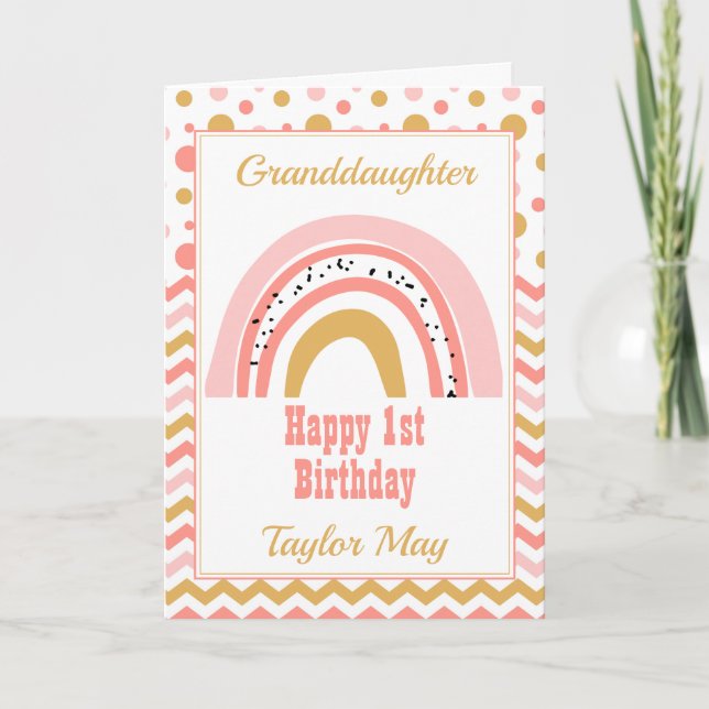 Grandtochter Pink Rainbow Birthday Karte (Vorderseite)