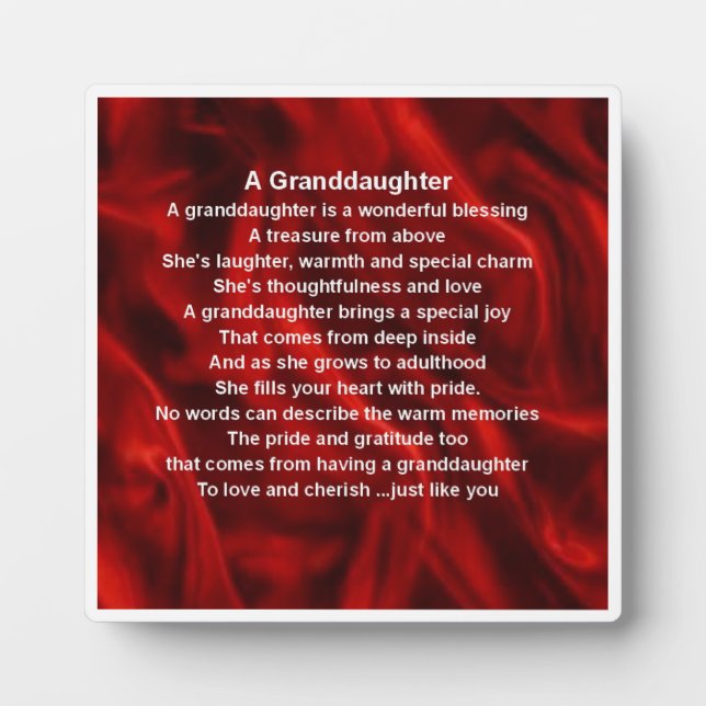 Grandtochter Poem Plaque - Red Silk Design Fotoplatte (Vorderseite)