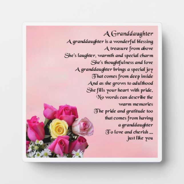 Grandtochter Poem Plaque - Rose Design Fotoplatte (Vorderseite)