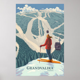 Grandvalira Andorra Skigebiet Reiseplakat Poster