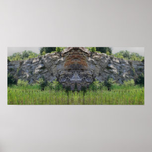 Granite Rock Cliff Cattails Pond Mirror Abstrakt Poster