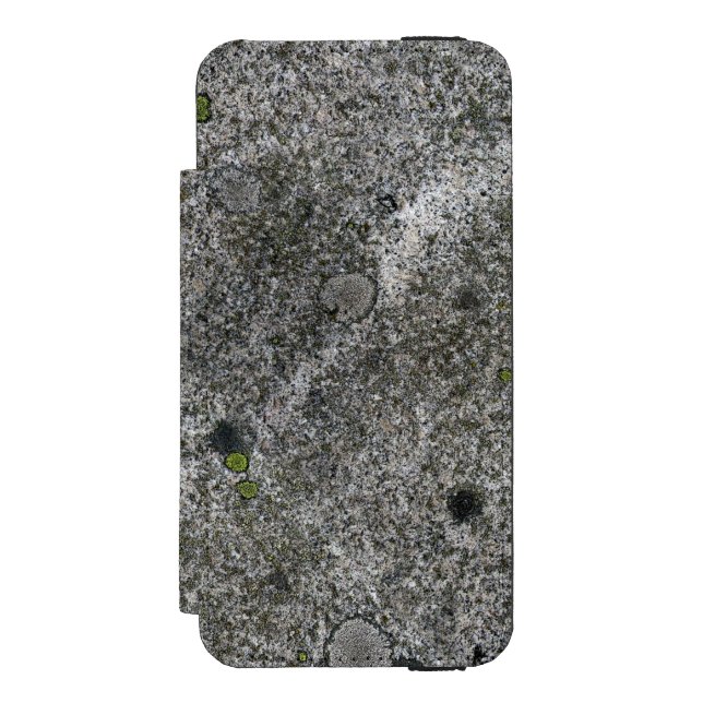 Granitfelsen grau mit grünem Moos Incipio iPhone Geldbeutel-Hülle (Folio Vorderseite)