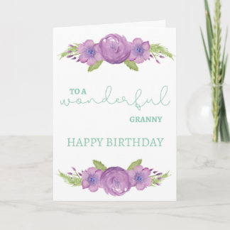 Granny Birthday Card - Lila Aquarell-Blume Karte