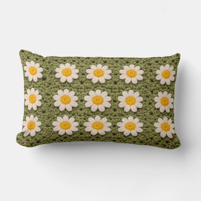 Granny Daisy Aestethic Croche Pattern Floral Retro Lendenkissen (Vorderseite)