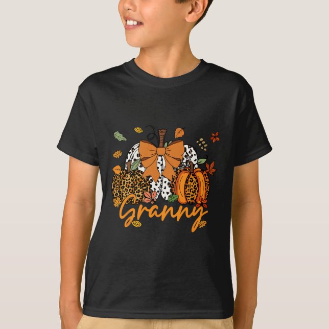 Granny Erntedank Leopard Pumpkin Coquette Bow M T-Shirt (Vorderseite)