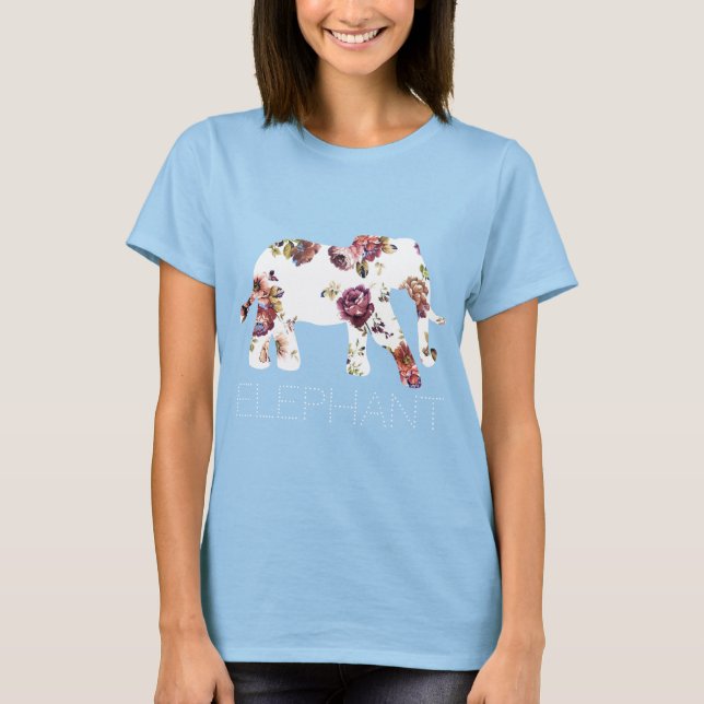 Granny Florals Gemustert Elephant T-Shirt (Vorderseite)
