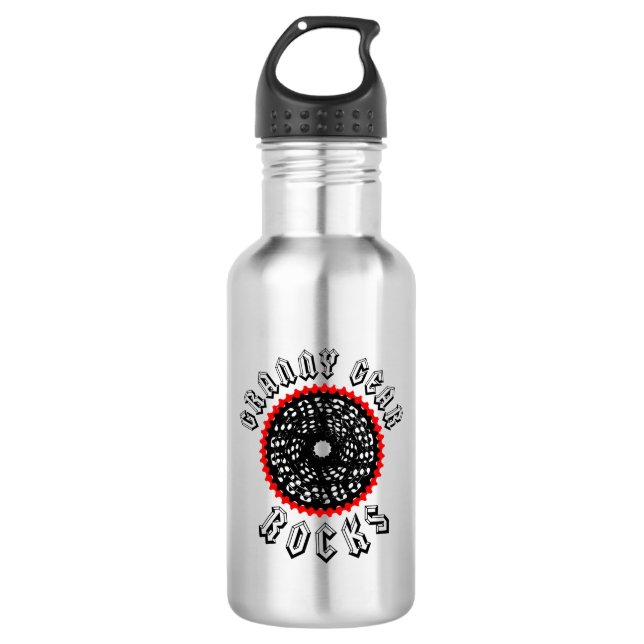 Granny Gear Rocks Cycling Edelstahlflasche (Vorderseite)