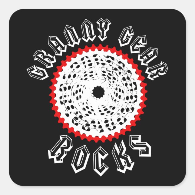 Granny Gear Rocks Cycling Quadratischer Aufkleber (Vorderseite)