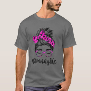 Granny Life Messy Bun Pink Leopard Print Women Mot T-Shirt