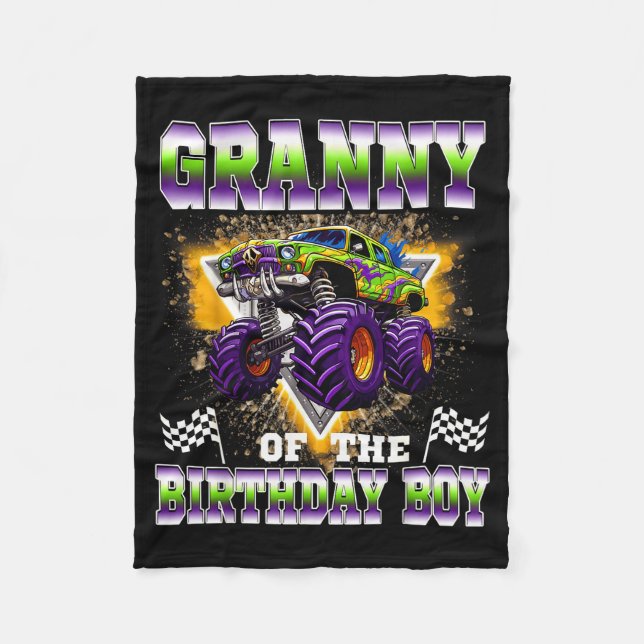 Granny Of The Birthday Boy Monster Truck Birthday  Fleecedecke (Vorderseite)