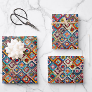 Granny Square Crocheted Quilt Geschenkpapier Set
