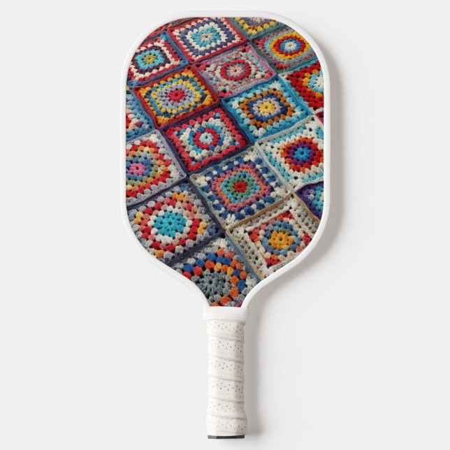 Granny Square Crocheted Quilt Pickleball Schläger (Vorderseite)