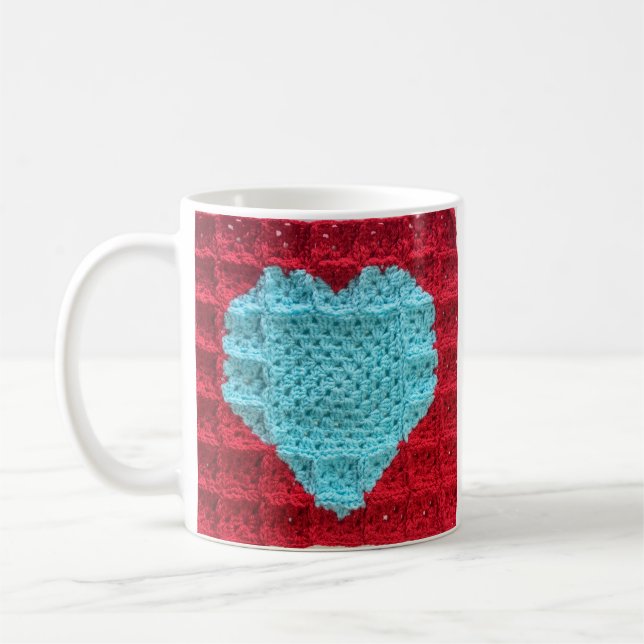 Granny Square Herzstück Tasse, Herzkaffee Kaffeetasse (Links)