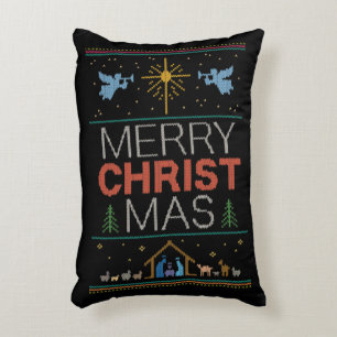 Granny Strick Christlich Ugly Frohe Weihnachtskrau Dekokissen