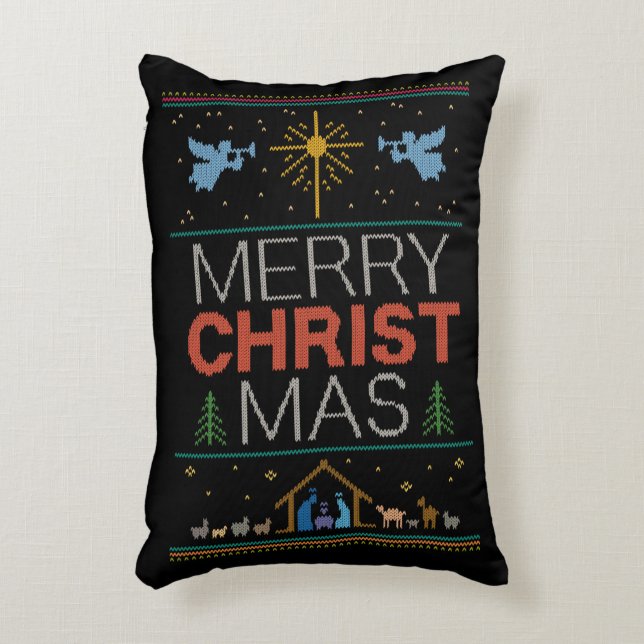Granny Strick Christlich Ugly Frohe Weihnachtskrau Dekokissen (Vorderseite(Vertikal))