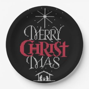 Granny Strick Religious Ugly Merry Christmas Sweat Pappteller