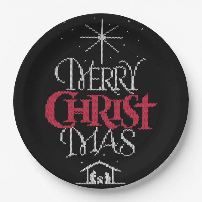 Granny Strick Religious Ugly Merry Christmas Sweat Pappteller (Vorderseite)