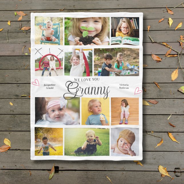 Granny Wir Liebe Sie Personalisiert Herzen Fleecedecke (Granny custom fleece blanket with personalized photos and text.)