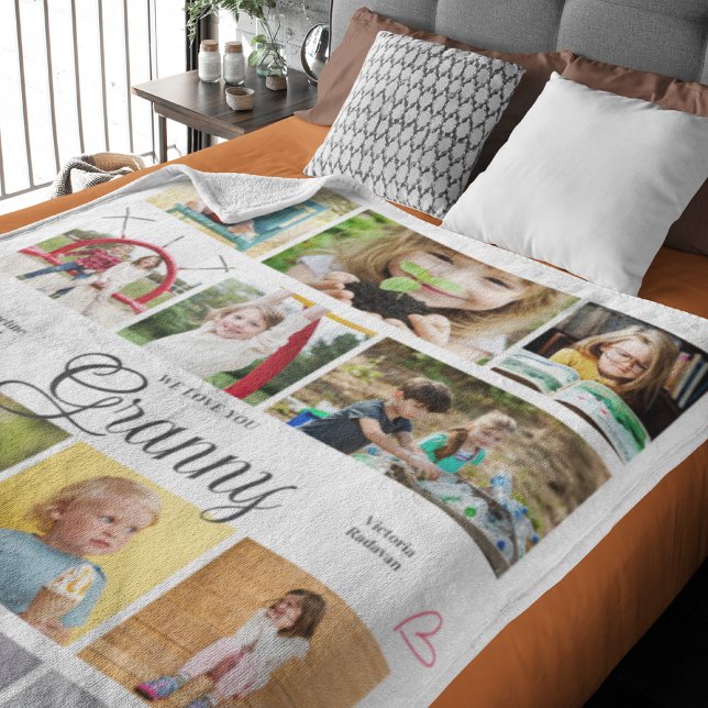 Granny Wir Liebe Sie Personalisiert Herzen Fleecedecke (Granny large fleece blanket with personalized photos and text.)