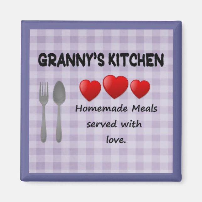 Granny's Kitchen Lila Gingham Magnet (Vorne)