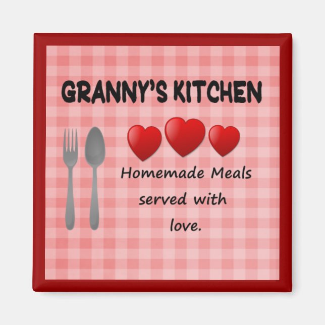 Granny's Kitchen Red Gingham Magnet (Vorne)