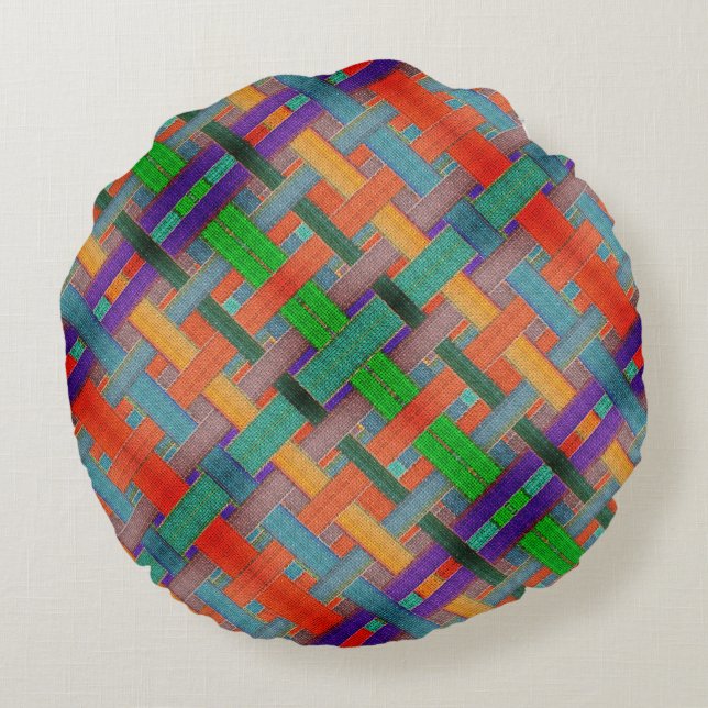 Grannys rotgekreuzte Streifen, mit gewebtem Aspekt Rundes Kissen (Rückseite)
