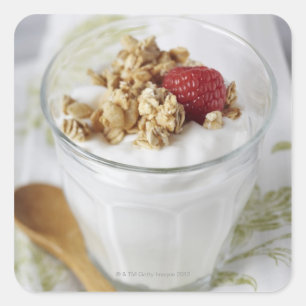 Granola, Hafer, Toasted, Obst, Berry, Himbeere, Quadratischer Aufkleber