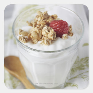 Granola, Hafer, Toasted, Obst, Berry, Himbeere, Quadratischer Aufkleber
