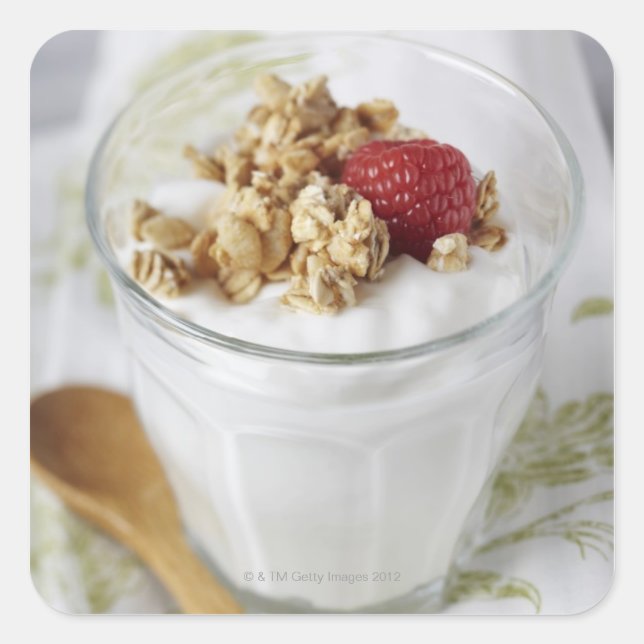 Granola, Hafer, Toasted, Obst, Berry, Himbeere, Quadratischer Aufkleber (Vorderseite)