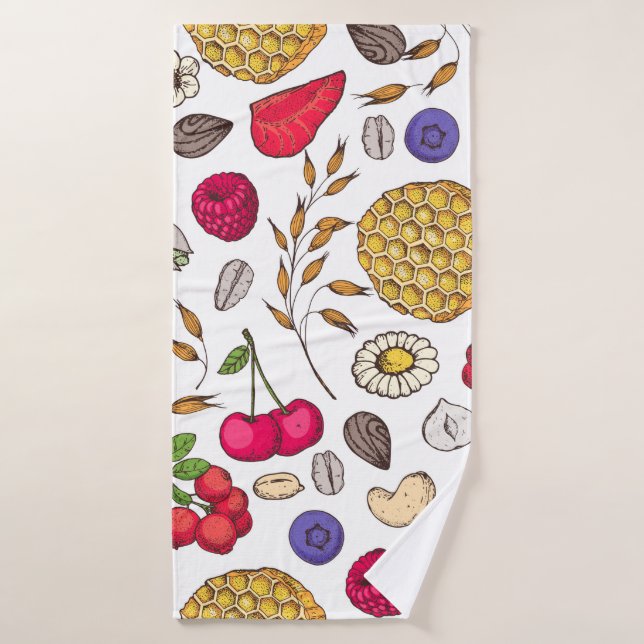 Granola,  muesli seamless pattern. Oat flakes hand Badehandtuch (Badehandtuch)