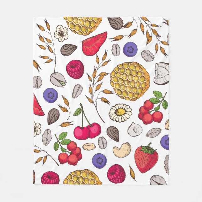 Granola,  muesli seamless pattern. Oat flakes hand Fleecedecke (Vorderseite)