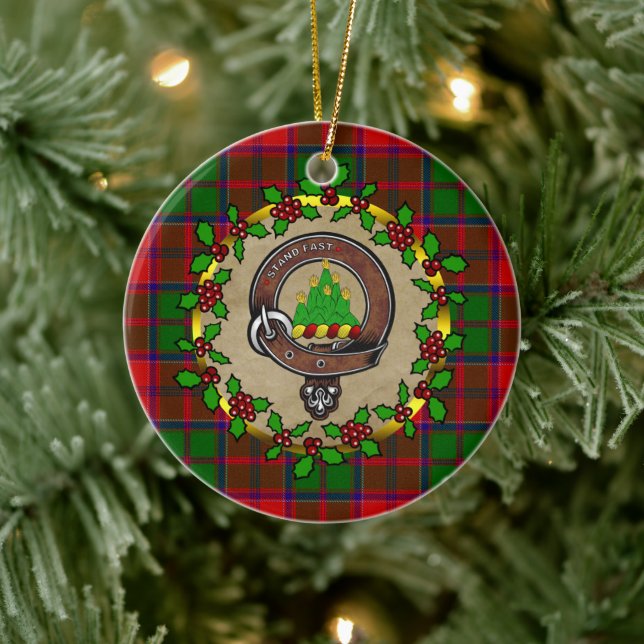 Grant Clan Abzeichen & Tartan Personalisiert Xmas Keramik Ornament (Baum)